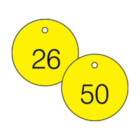 Accuform Engraved Numbered Tags, Self-Laminating PF-Cardstock, 0.06 in H x 3-1/4 in W, 25 PK TDG362YL